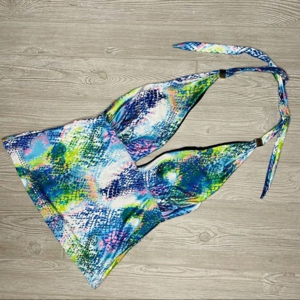 Ruby yaya green halter snakeskin print tankini top rhinestones swimwear, swimsui